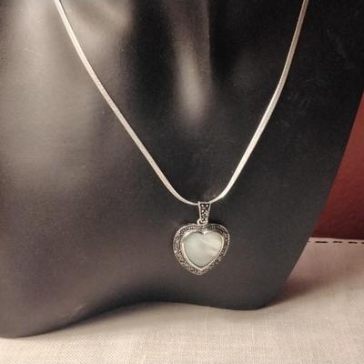 Gorgeous Mother of Pearl And Marcasites â™¥ 925  Herringbone 18" Necklace