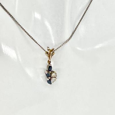 14K WG ~ Dark Sapphire Marquis Diamond Pendant & 18