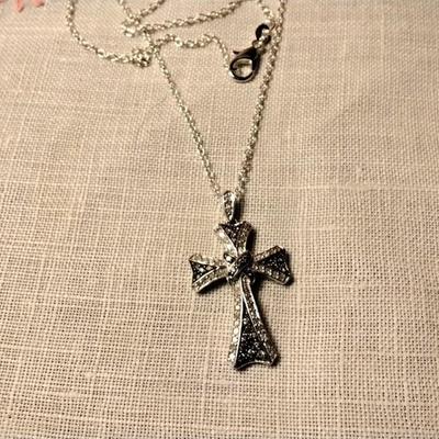 925 16" Unique Diamond and Black Diamond Cross Necklace