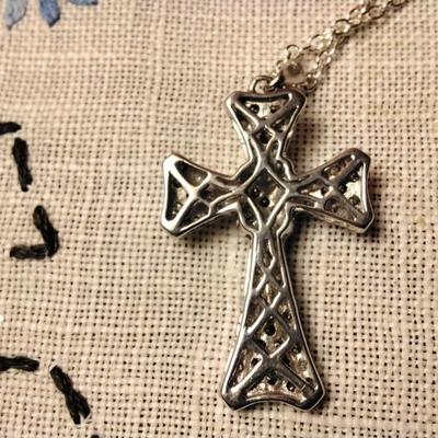 925 16" Unique Diamond and Black Diamond Cross Necklace