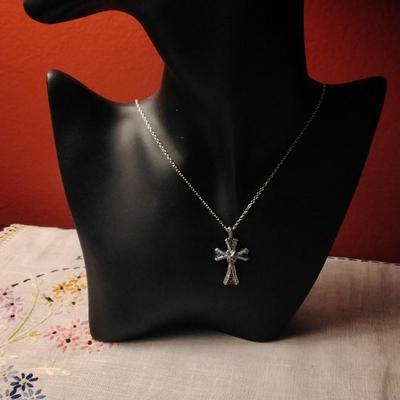 925 16" Unique Diamond and Black Diamond Cross Necklace