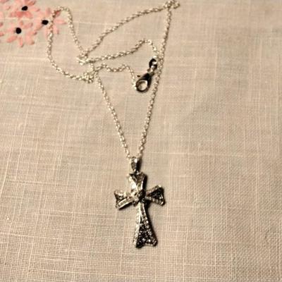 925 16" Unique Diamond and Black Diamond Cross Necklace