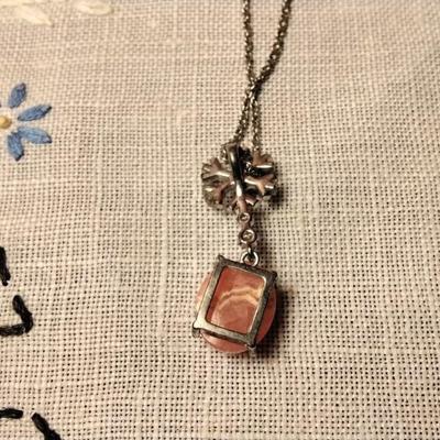 16" 925 Natural Rhodochrosite And Diamond Necklace