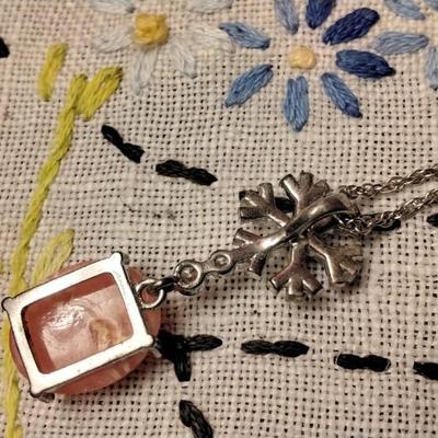 16" 925 Natural Rhodochrosite And Diamond Necklace