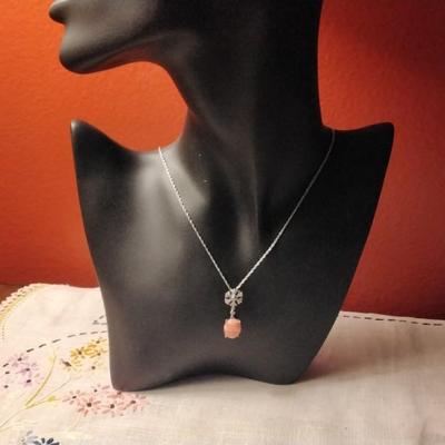16" 925 Natural Rhodochrosite And Diamond Necklace