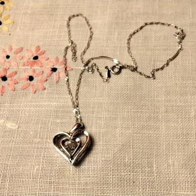 925 16" GOC Heart With Floating Diamond In Middle