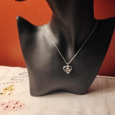 925 16" GOC Heart With Floating Diamond In Middle