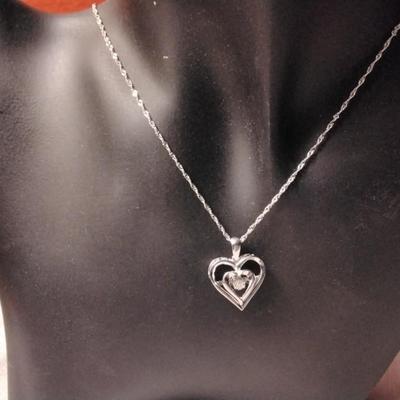 925 16" GOC Heart With Floating Diamond In Middle