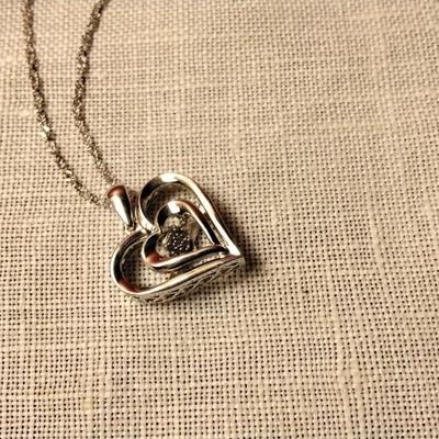 925 16" GOC Heart With Floating Diamond In Middle