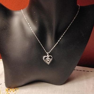 925 16" GOC Heart With Floating Diamond In Middle
