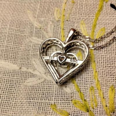 925 16" GOC Heart With Floating Diamond In Middle