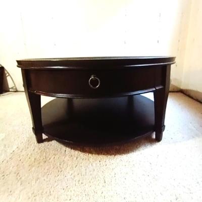 TWO TIER ROUND WOODEN COFFEE/SIDE TABLE WITH ONE DRAWER