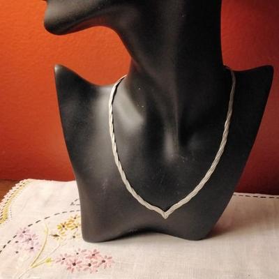 Vintage Italian 16" 925 Braided Herringbone V Necklace
