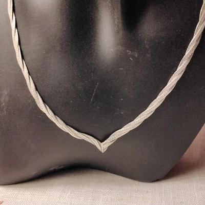 Vintage Italian 16" 925 Braided Herringbone V Necklace