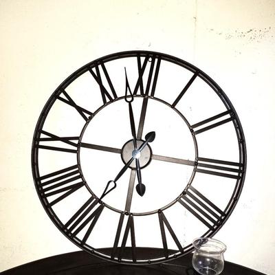 BLACK METAL WALL CLOCK AND CANDLE HOLDER