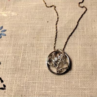 Diamond Two Hearts Mom 20" 925 Necklace