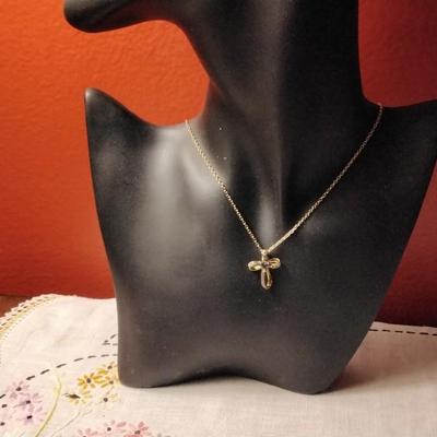 Ross & Simons Sapphire Cross 20"  Gold Vermeil Necklace