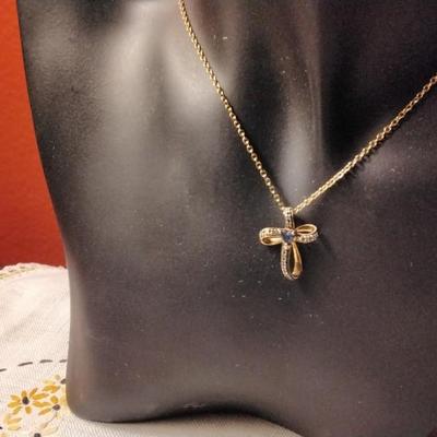 Ross & Simons Sapphire Cross 20"  Gold Vermeil Necklace