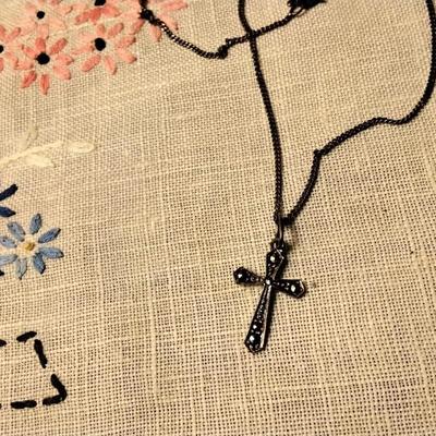 Vintage Roma Marcasite 925 Cross 20" 925 Necklace