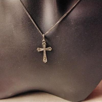 Vintage Roma Marcasite 925 Cross 20" 925 Necklace