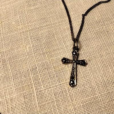 Vintage Roma Marcasite 925 Cross 20" 925 Necklace