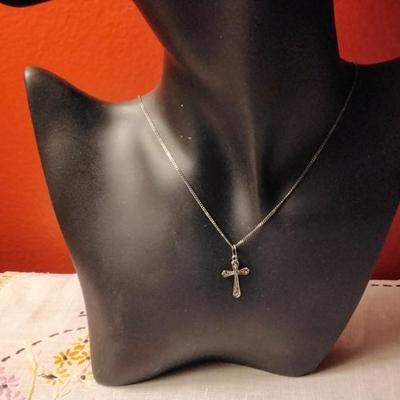 Vintage Roma Marcasite 925 Cross 20" 925 Necklace