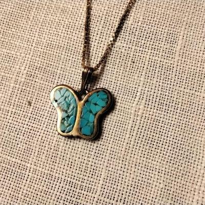 Vintage Turquoise Butterfly 18" 925 Necklace