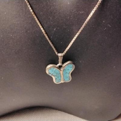 Vintage Turquoise Butterfly 18" 925 Necklace
