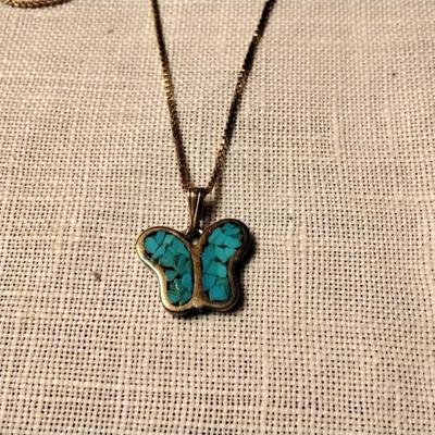 Vintage Turquoise Butterfly 18" 925 Necklace