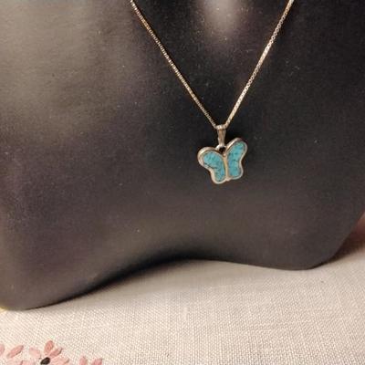 Vintage Turquoise Butterfly 18" 925 Necklace