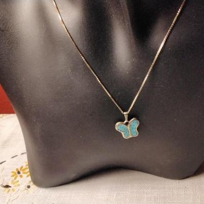 Vintage Turquoise Butterfly 18" 925 Necklace