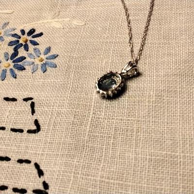 Aquamarine And White Sapphire 16" 925 Necklace