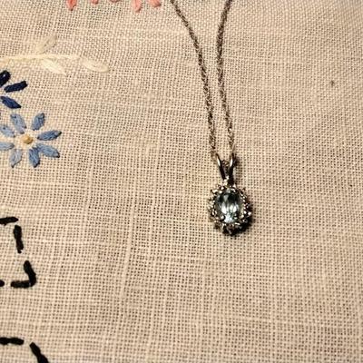 Aquamarine And White Sapphire 16" 925 Necklace