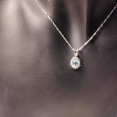 Aquamarine And White Sapphire 16" 925 Necklace