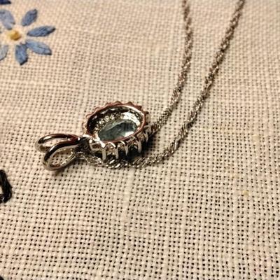Aquamarine And White Sapphire 16" 925 Necklace