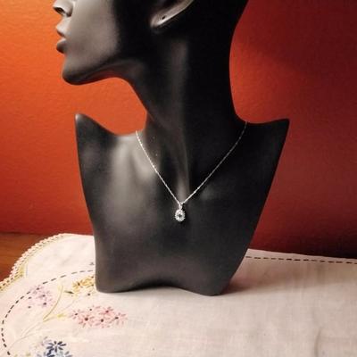 Aquamarine And White Sapphire 16" 925 Necklace