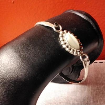 Vintage Mother Of Pearl Bangle 7" 925 Bracelet