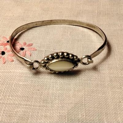 Vintage Mother Of Pearl Bangle 7" 925 Bracelet