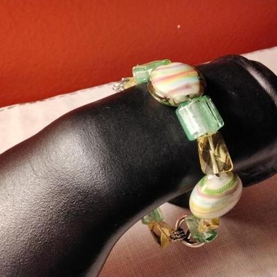 Vintage Dragonfly Blown Glass 925 Bracelet
