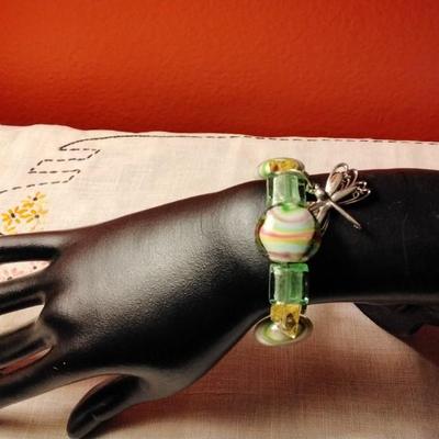 Vintage Dragonfly Blown Glass 925 Bracelet
