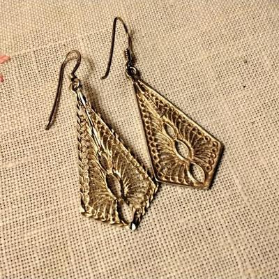 Vintage Diamond Cut Dangle 925 Earrings