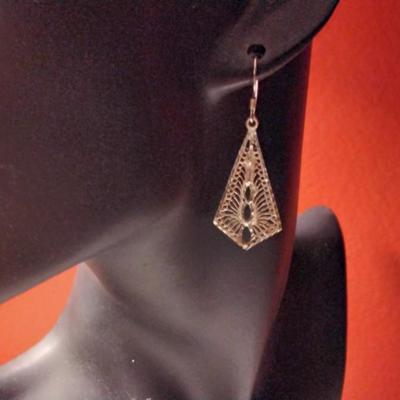 Vintage Diamond Cut Dangle 925 Earrings