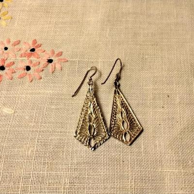 Vintage Diamond Cut Dangle 925 Earrings
