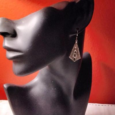 Vintage Diamond Cut Dangle 925 Earrings