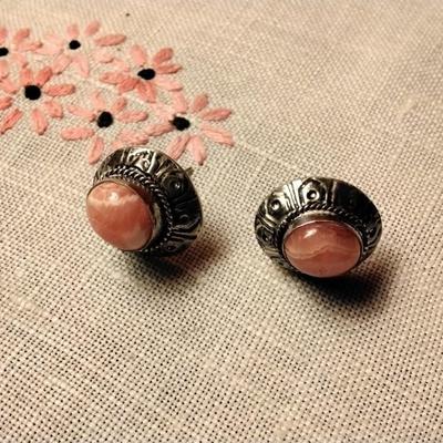 Vintage Rhodochrosite 925 Earrings