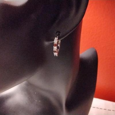 Garnet and White Sapphire 925 Earrings