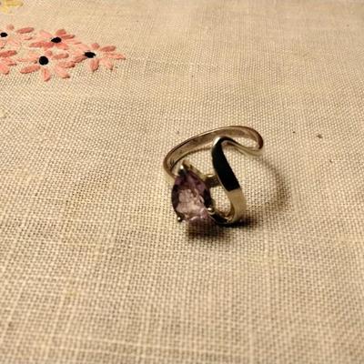 Beautiful Teardrop Amethyst 925 Ring Size 8.5