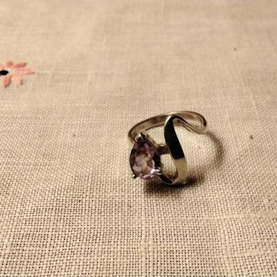 Beautiful Teardrop Amethyst 925 Ring Size 8.5