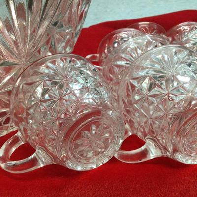 Glass punch bowl and 8 cups