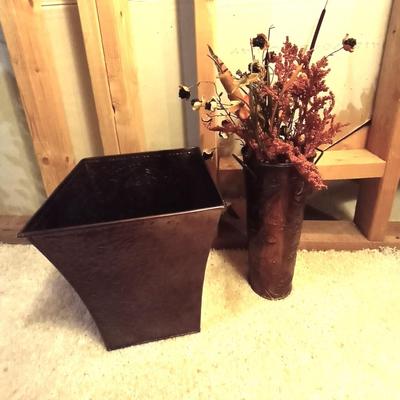 WOODEN STOOL WITH FOOT REST-METAL TRASH CAN-VASE-AND HAND TOWELS
